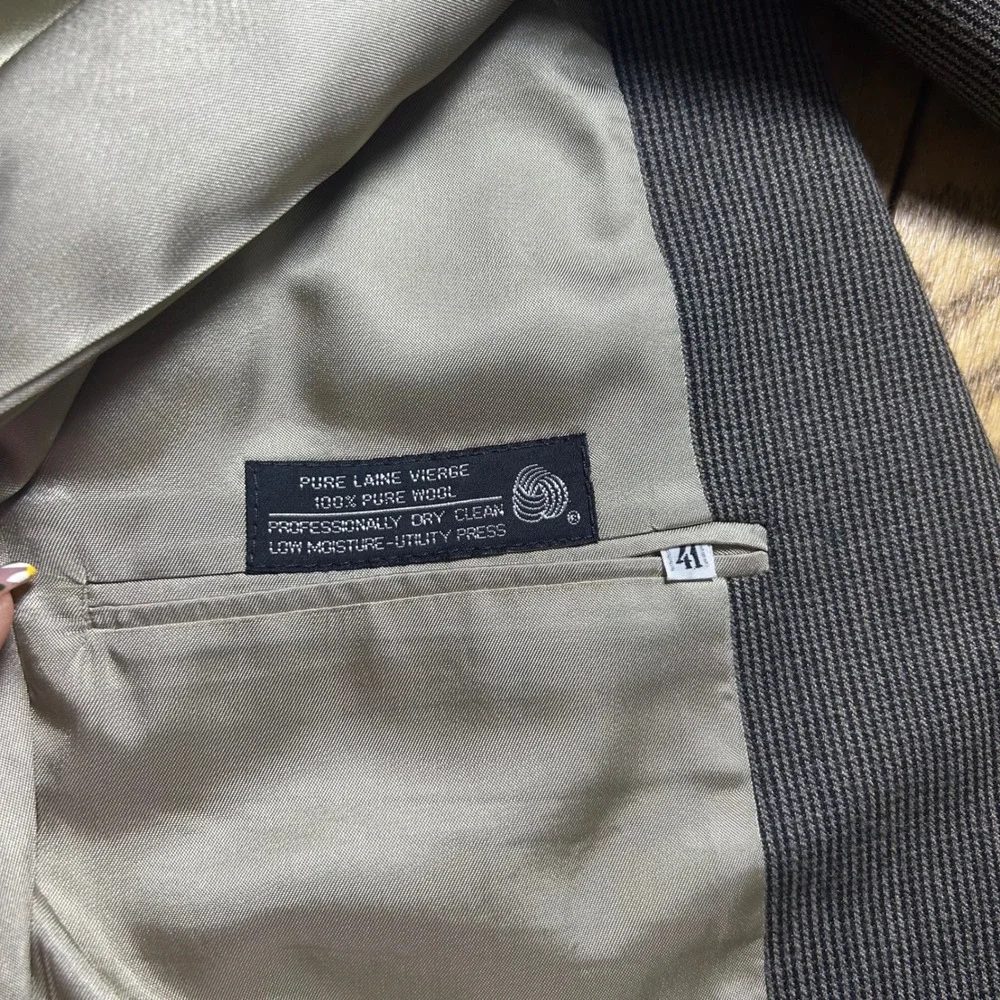 Vintage Jos A Bank Mens Grey Pure Wool Micro Houndstooth‎ Blazer Sport Coat 41